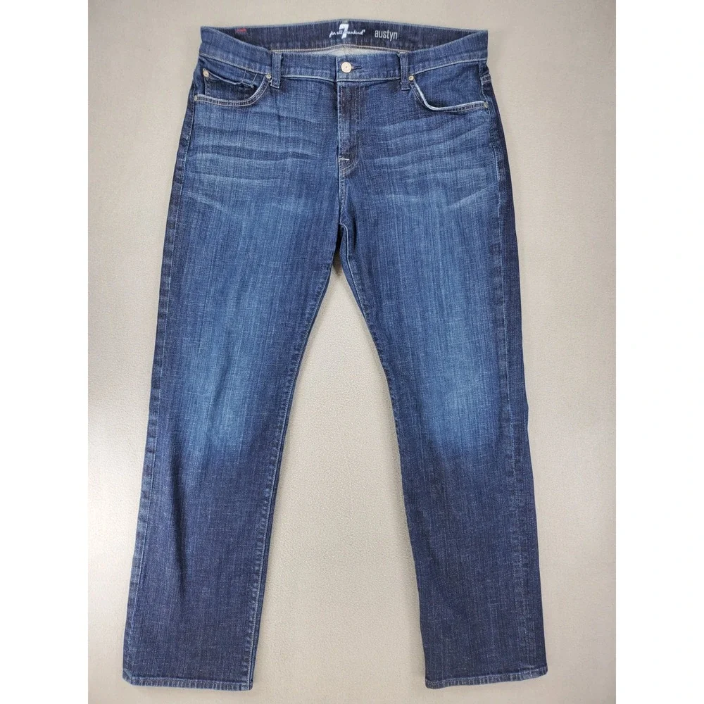 7 For All Mankind Austyn Jeans Men 36x32 Blue Relaxed Straight Dark Wash Stretch